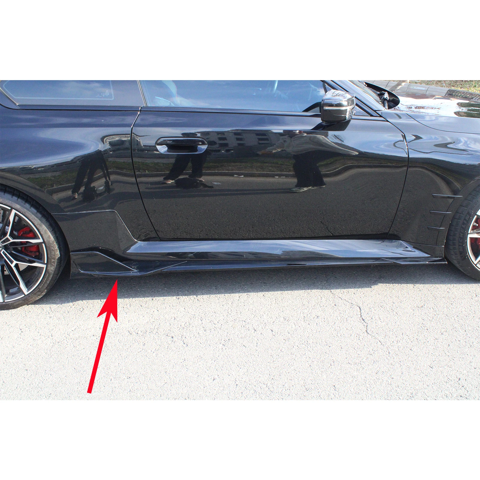 For BMW M2 G87 2023-2025 Side Skirts With Winglet Extension Spoiler Protection Splitters Glossy Black Carbon Fiber Look