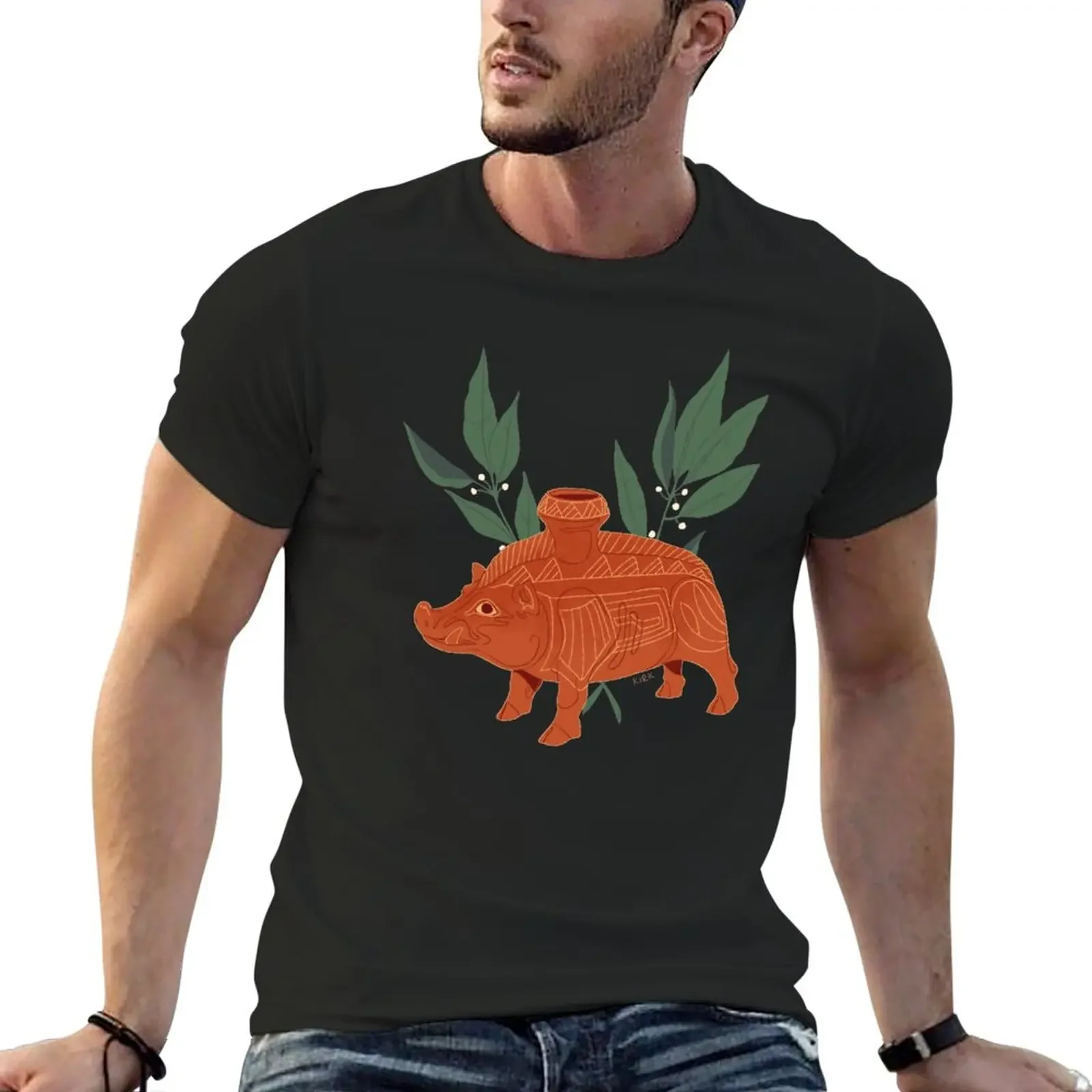 

customized t shirts t shirts for men graphic New Etruscan Boar Vessel Floral Artefacts T-Shirt Short sleeve tee black t shirt