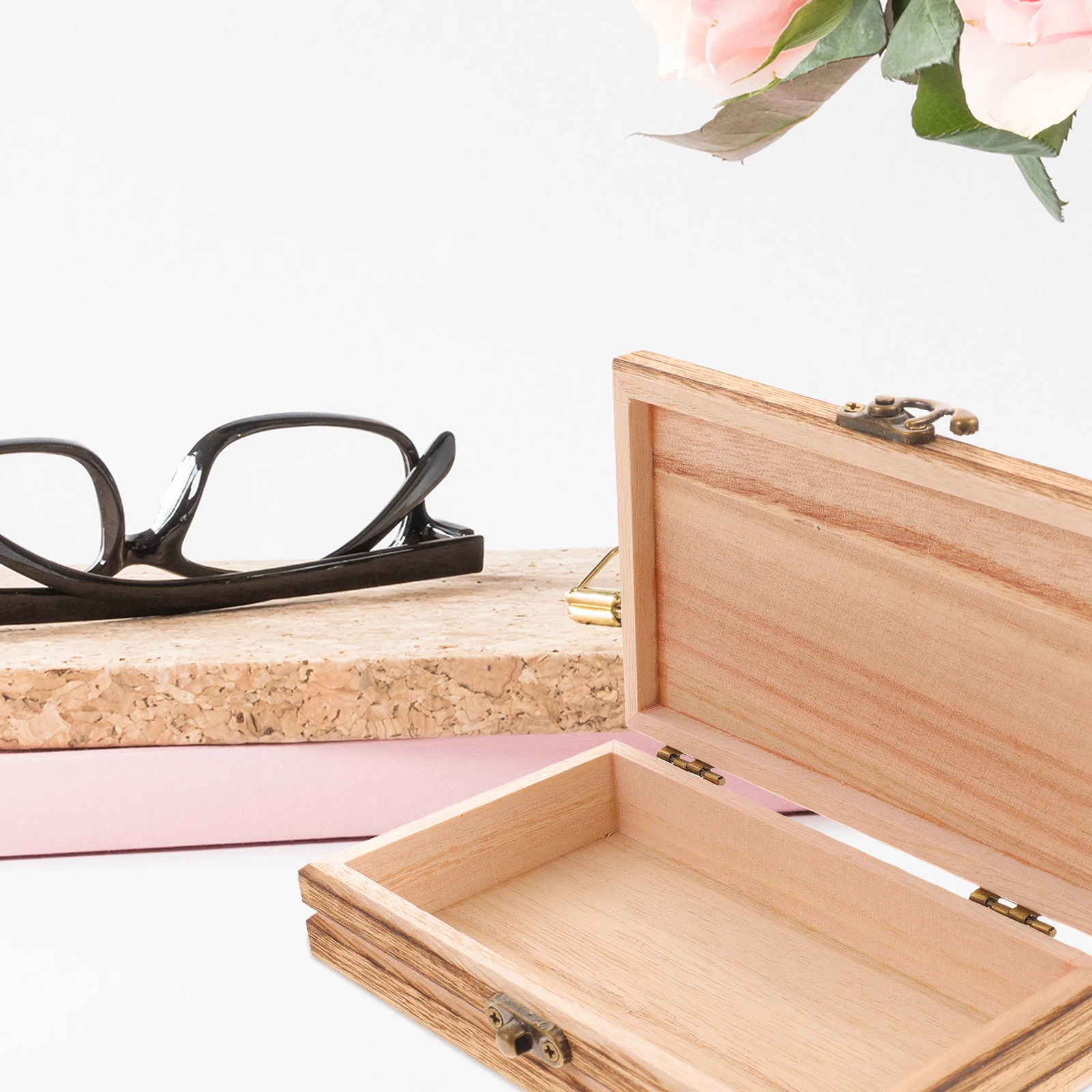 

Wooden Storage Box Boxes with Lids Small Decorative Glasses Case Rustic Trinket Bamboo Baby