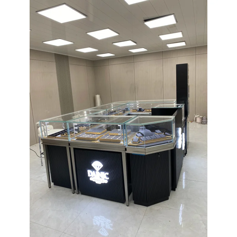 custom.High-End Jewelry Mall Kiosk Set Jewelry Props Design Glass Display LED Lighting Customizable Color Personalized Met