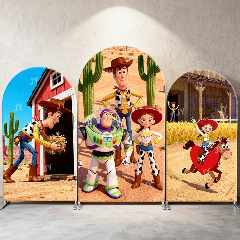 

Toy Story Arch Backdrop Cover Western Desert Barn Scene Kids Birthday Baby Shower Photo Booth Decor Background