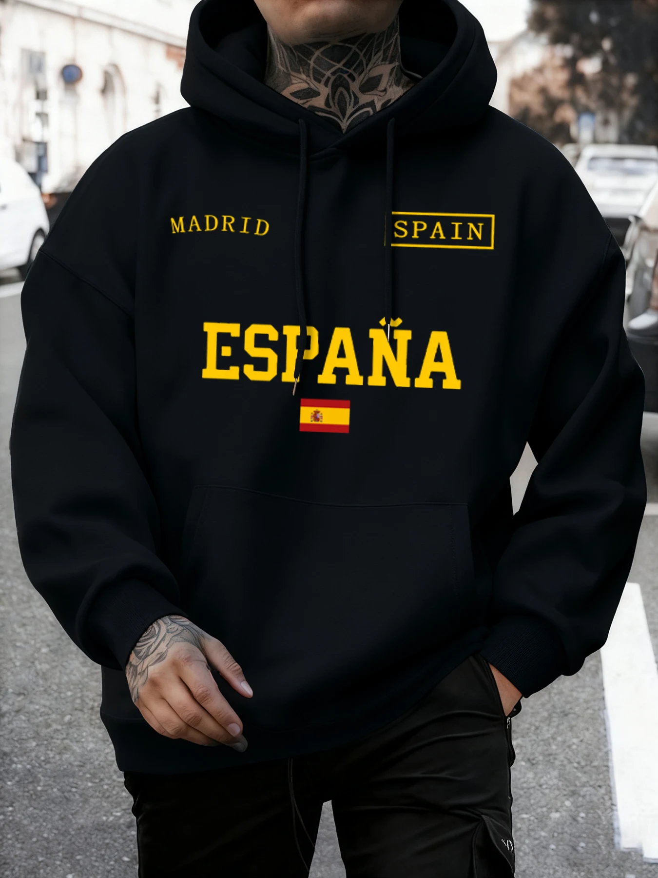 Sudadera con estampado de España de Madrid para hombre, Jersey holgado de moda, sudaderas con capucha de otoño Unisex de manga larga que combinan con todo de lana cálida