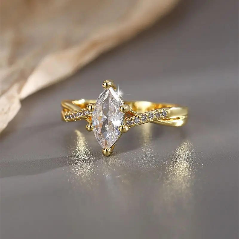 Exquisiter Ring aus 925er-Sterlingsilber mit goldenem Marquise-Zirkon für Frauen, Jubiläumsfeier, luxuriöser, hochwertiger, feiner Schmuck im Sonderangebot – Detail 4