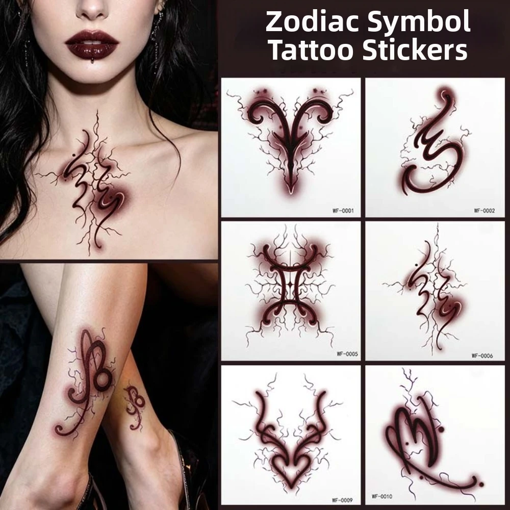 Waterproof Zodiac Signs Temporary Tattoo Virgo Pisces Scorpio Aries Taurus Gemini Gothic Chic Symbol Tattoo Cancer Leo Libra