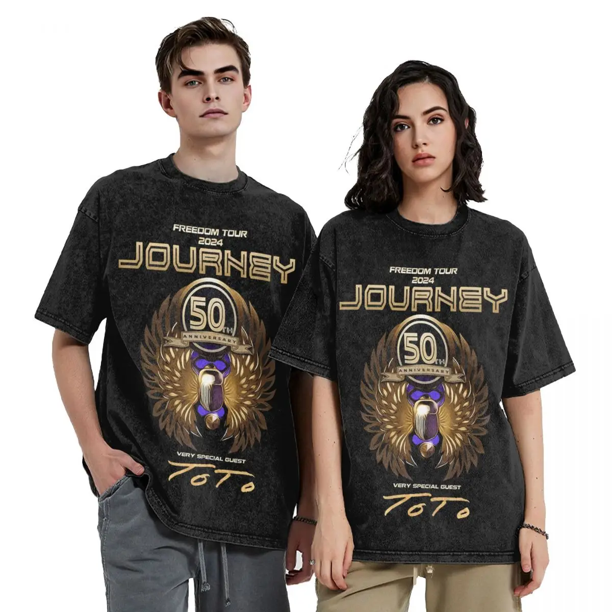 Summer Freedom Tour 2024 Journey Rock Band Toto Washed T Shirt Outfit Oversize T-Shirts Men Women Tee Shirt