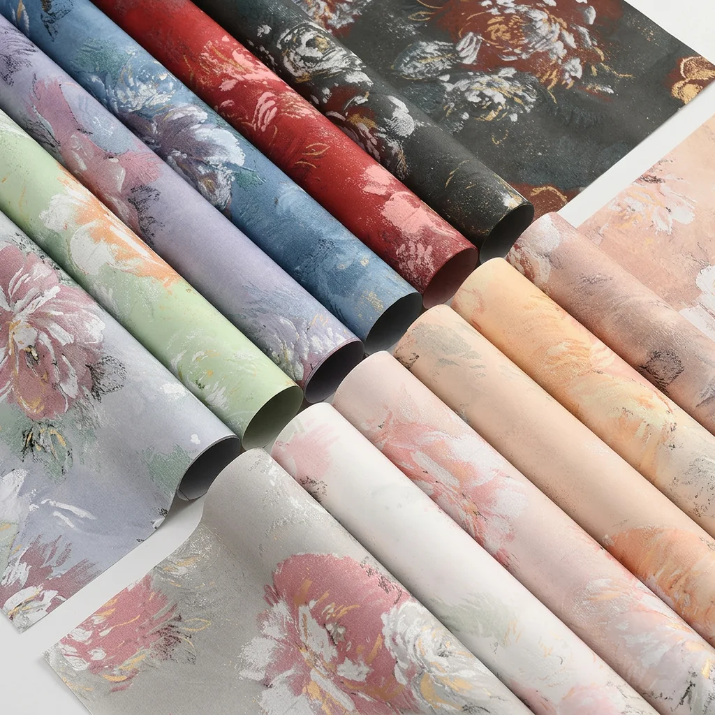 10 Sheet Floral Roses Peony Pattern Gift Wrapping Paper Scrapbooking Supplies Craft Paper 52×60cm Flower Bouquet Packaging