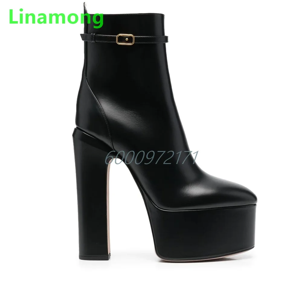 

Square Heel Platform Short Boots For Female Women 2025 Winter Leather Fabric Round Toe Side Zipper Luxury Fashion Elegant Shoes