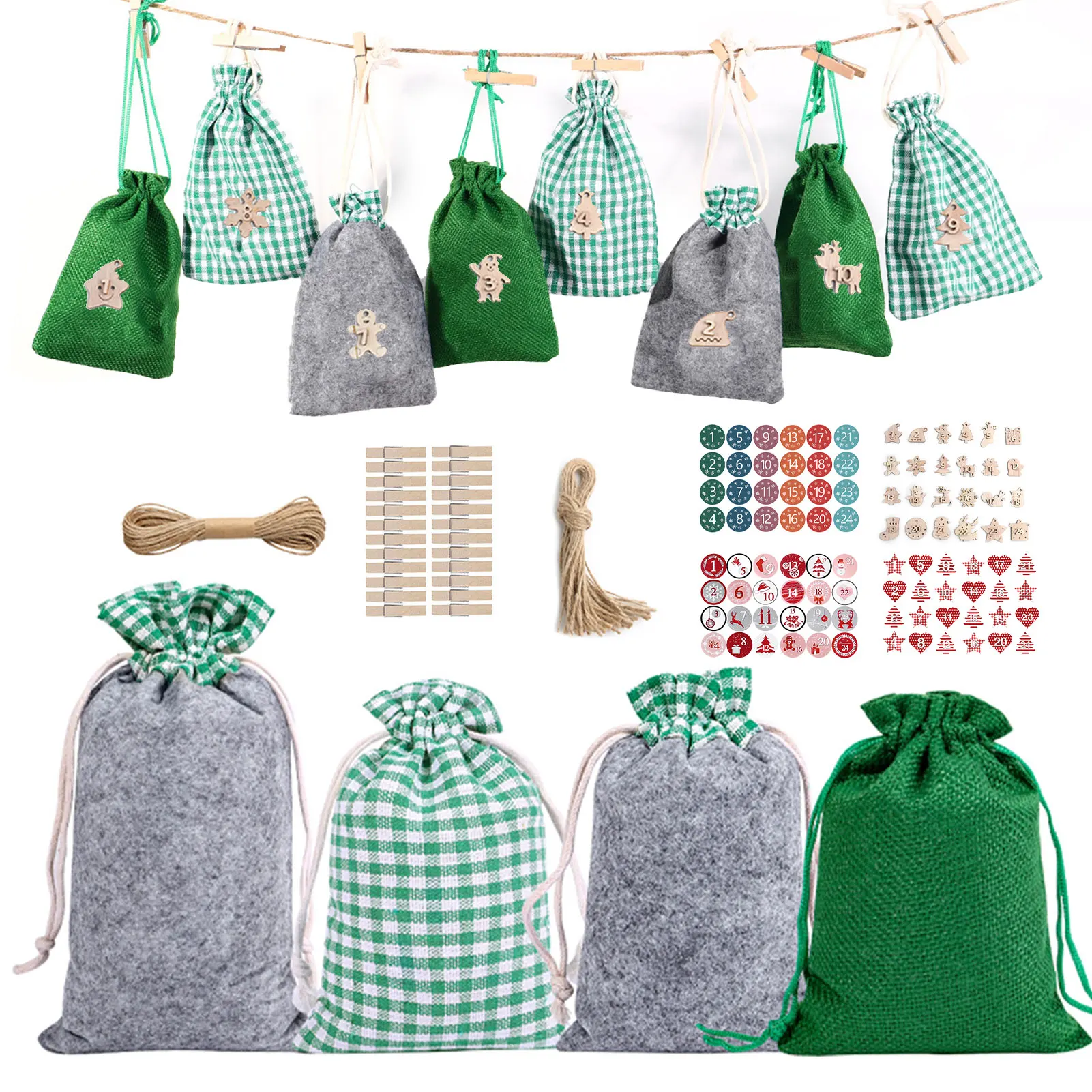 Advent Calendar Bags Christmas Drawstring Gift Bags Set 24 Days Burlap Hanging Countdown Drawstring Gift Bags For Christmas