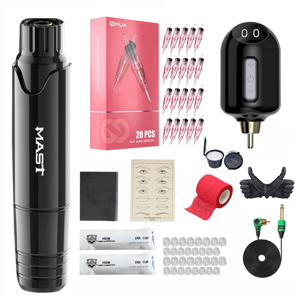 

Mast P10 Rotary Tattoo Pen Kit With Noir Wireless Battery Power Supplies WJX 1RL Cartridge Needles For Permanent Makeup Machine