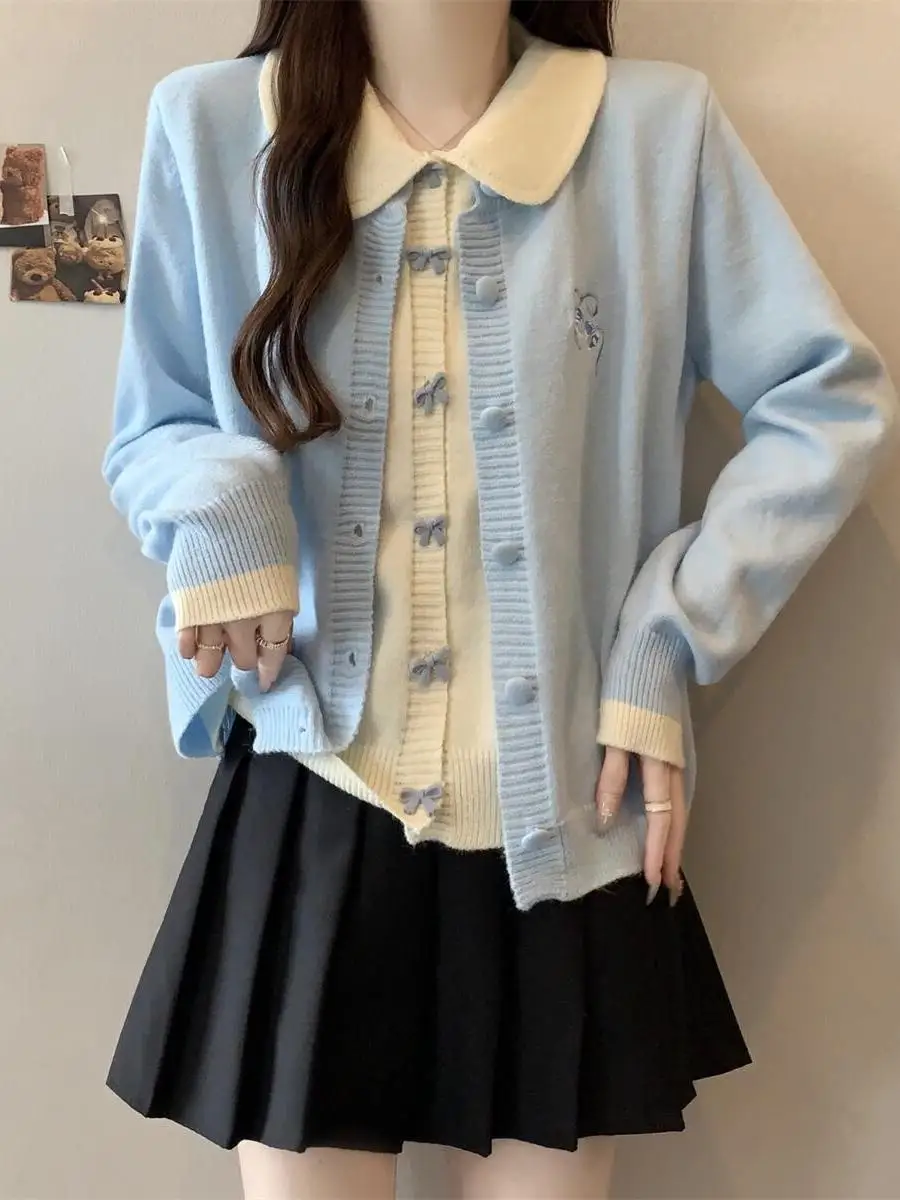 

plus Size College Style Outfit Women's Autumn Winter Plaid Half Skirt Two Piece Set Slimming Effect Embroidered Sweater