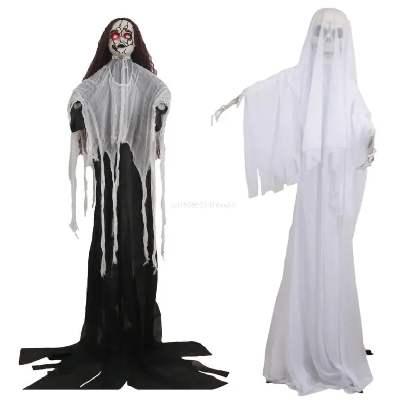 Dropship Eerie Halloween Hanging Skull Sound Activated Shrills Grim Reapers Thrilling Festivals Party Decorations for Outdoor