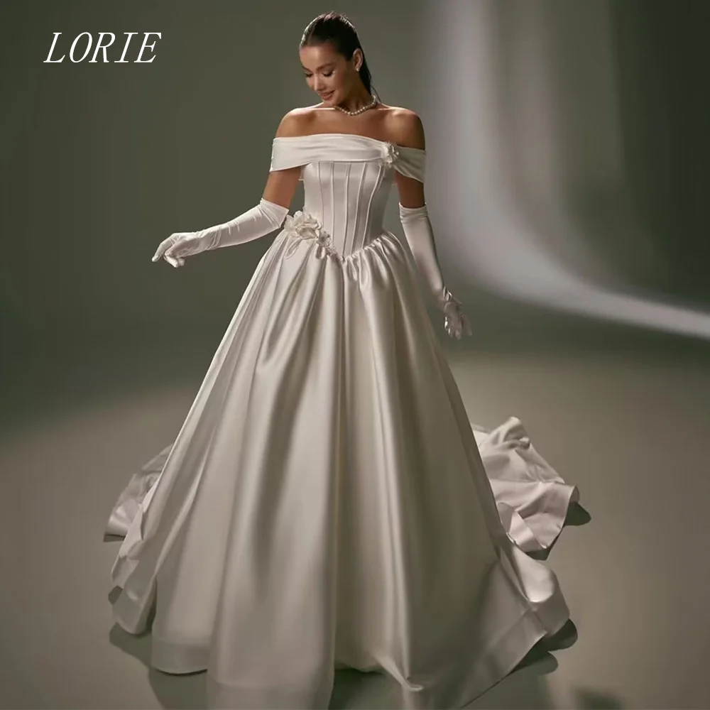 

LORIE Luxury 3D A Line Civil Wedding Dress Off The Shoulder Bridal Dresses Appliques Flowers Wedding Gown Customized 2026