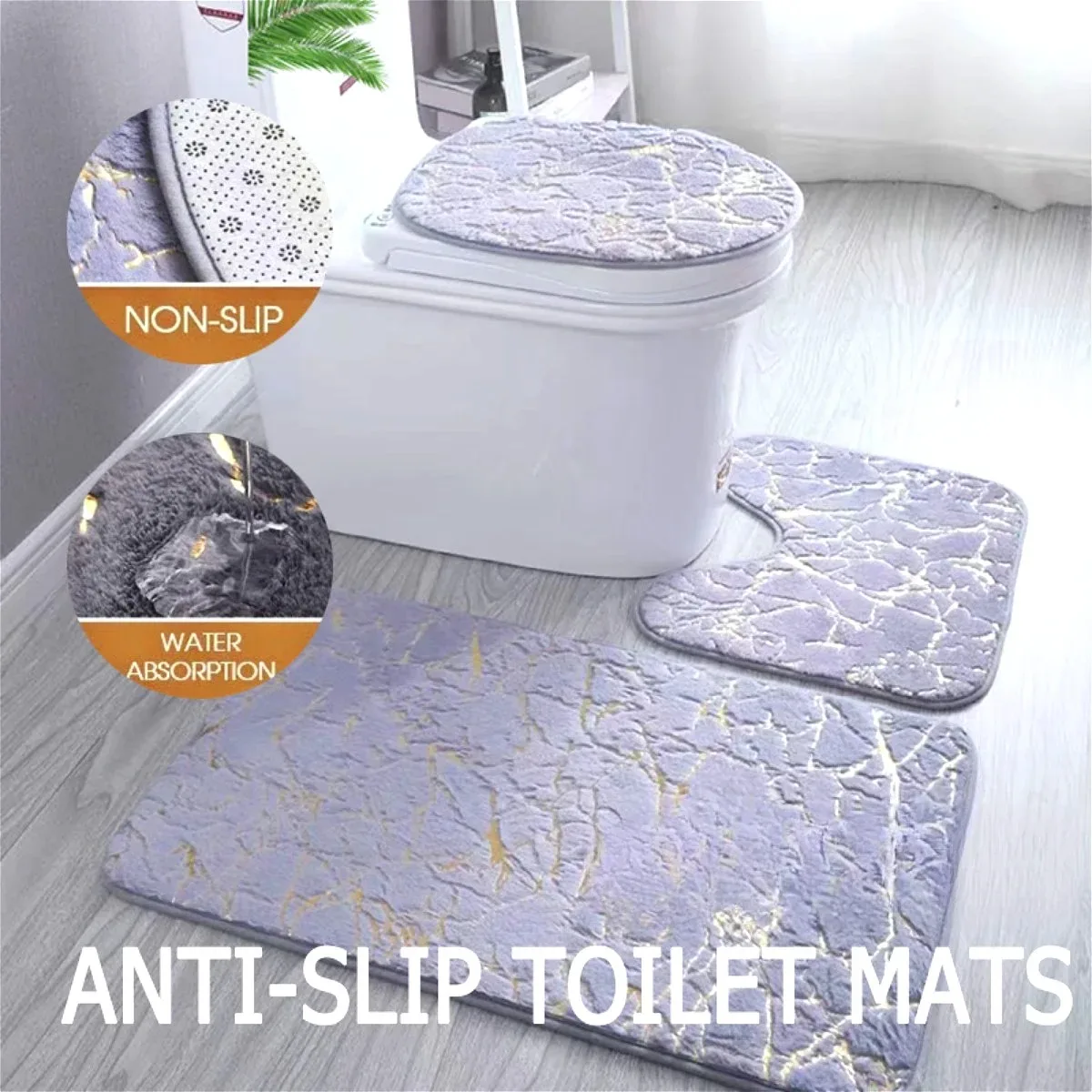 3pcs/set Bathroom Floor Mat Non-Slip Bathroom Rug Toilet U-Shape Mat Washable Living Room Absorbent Bath Rug Toilet Carpet Decor