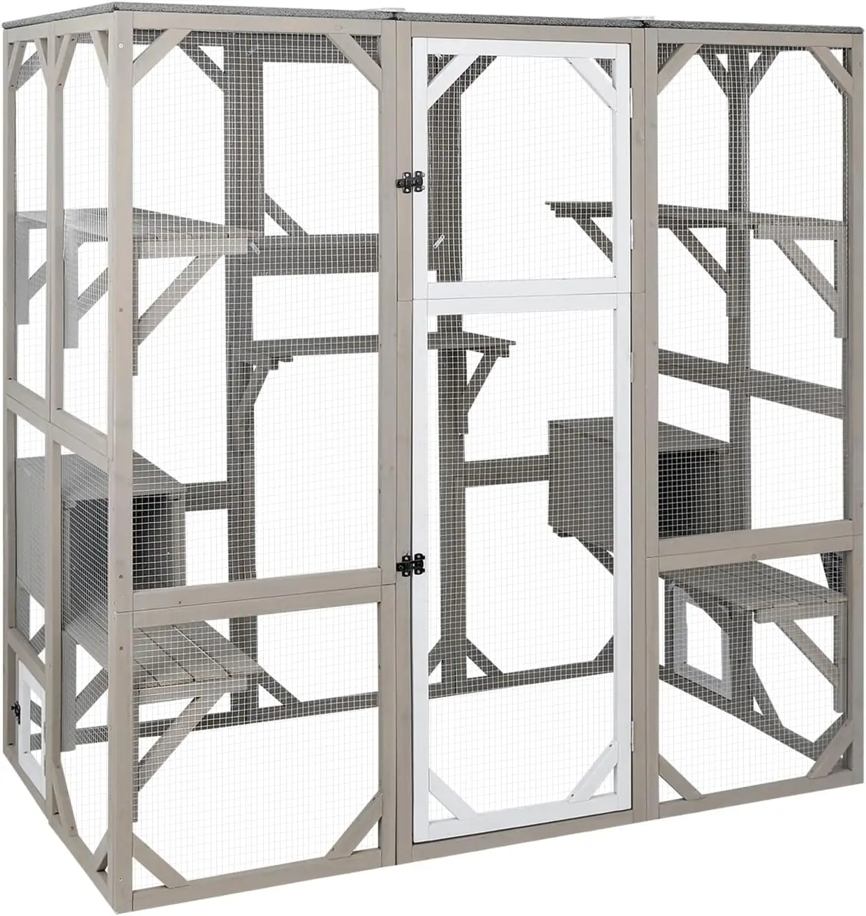

Petscosset 71-дюймовый открытый кошачий корпус Catio, большой деревянный кошачий домик с 5 платформами для нескольких кошек