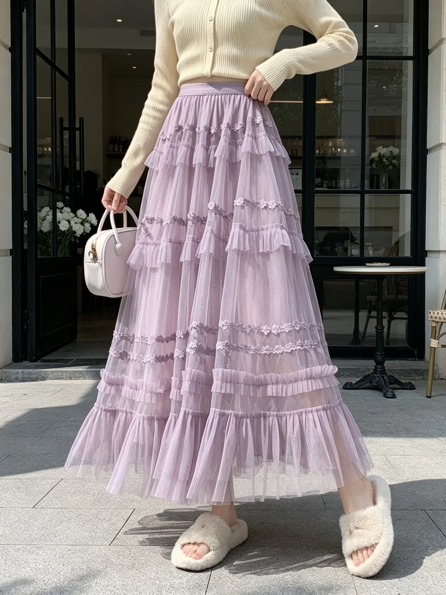 Elegant High Waist A-Line Skirt Women's Mesh Half-length Skirts Spring Autumn Season New Style Beautiful Flared Skirts