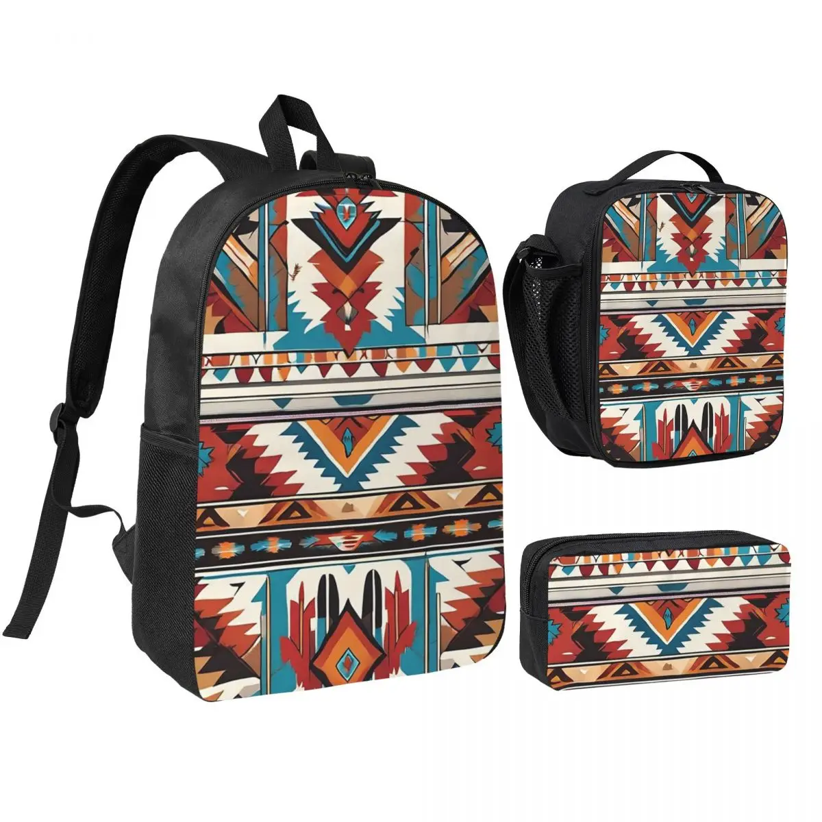 

Navajo Watercolor Pattern Backpack Boys Girls BookBag School Bag Computer Shoulder Bags 3ps Insulated Lunch Bag Pencil Case
