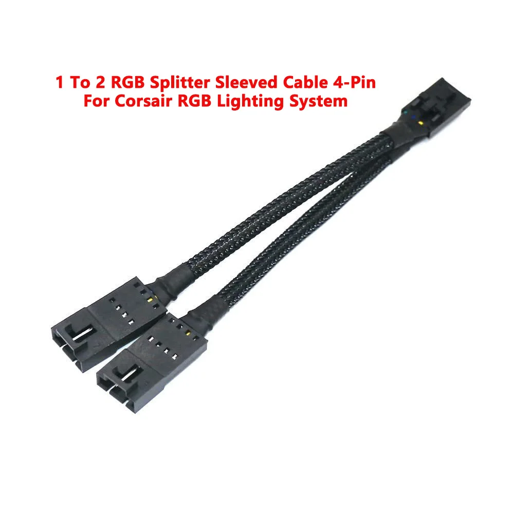 1‑to‑2 RGB Splitter Sleeved Cable 3Pin 4Pin For Corsair Lighting Node RGB Hub iCUE Fan Light Extension Cord