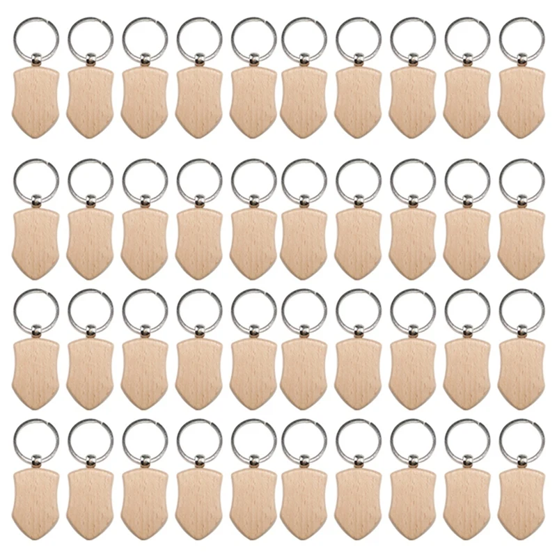 

50 Pieces Blank Wooden Key Tag Key Engraving Blanks Unfinished Wood Keychain Key Ring Key Tags For DIY Crafts Style 3