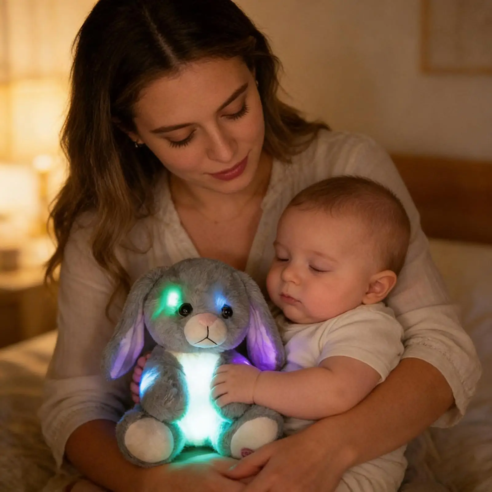 Leuchtendes Plüschtier, 9,8 Zoll Hase, kuschelige Sammlerpuppen, gefüllter Hase, Plüsch für Jungen und Mädchen, Zuhause, Kinderzimmer, Schlafzimmer