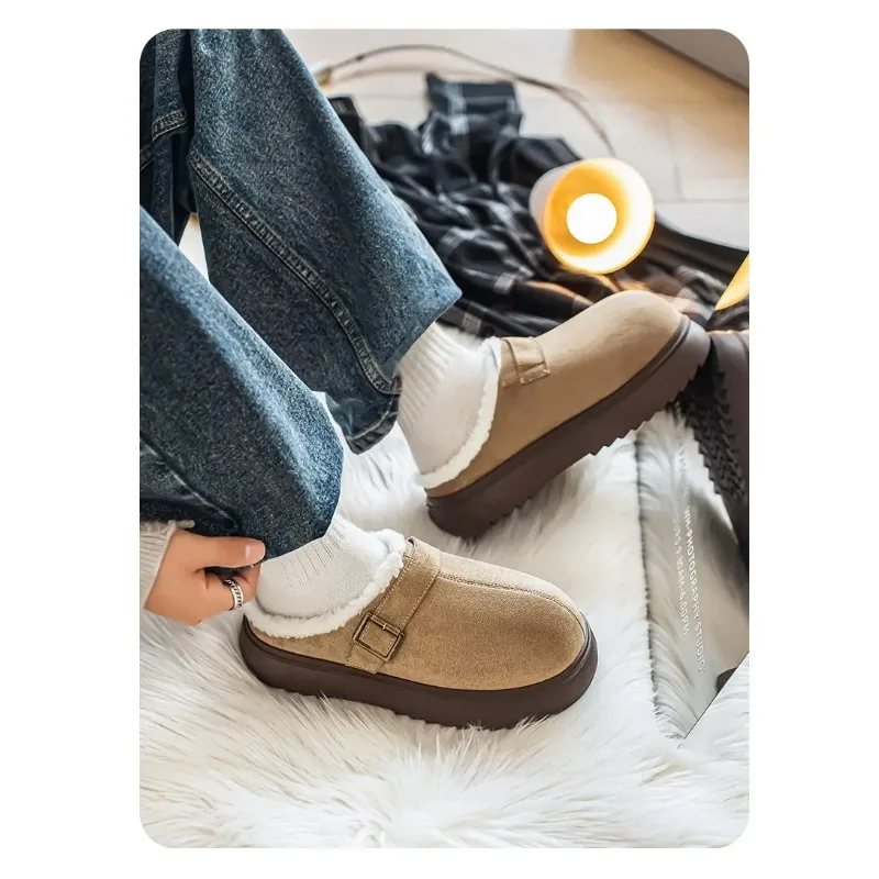 الرجال نعال من القطن للجنسين أحذية الشتاء جولة تو أحذية زلة واقية الدافئة شقة الثلوج الأحذية الأزواج أحذية قطنية نصف النعال #3