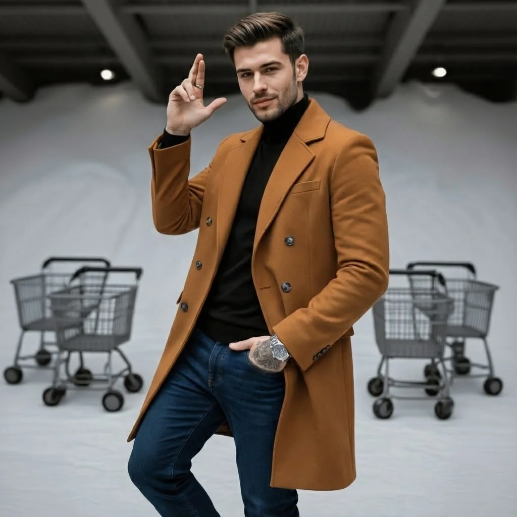 

Men's Double Breasted Woolen Peacoat Windproof Warm Jacket with Lining Outdoor Autumn Winter Wear Long Coats Men Formal Outwear