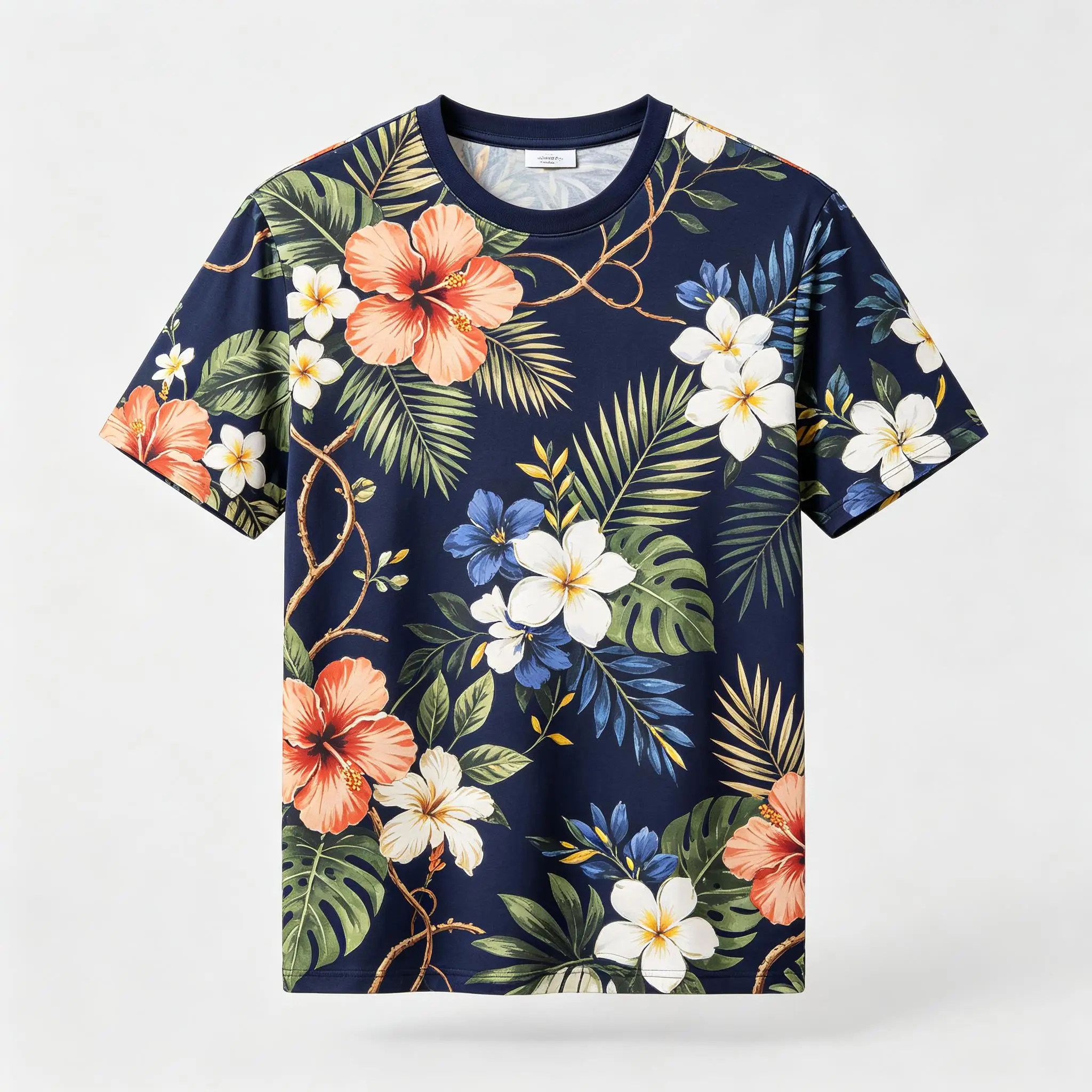 Vintage Dark Floral Pattern Mens Tee Black Red Rose Wildflower Leaf Full Print Street Wear