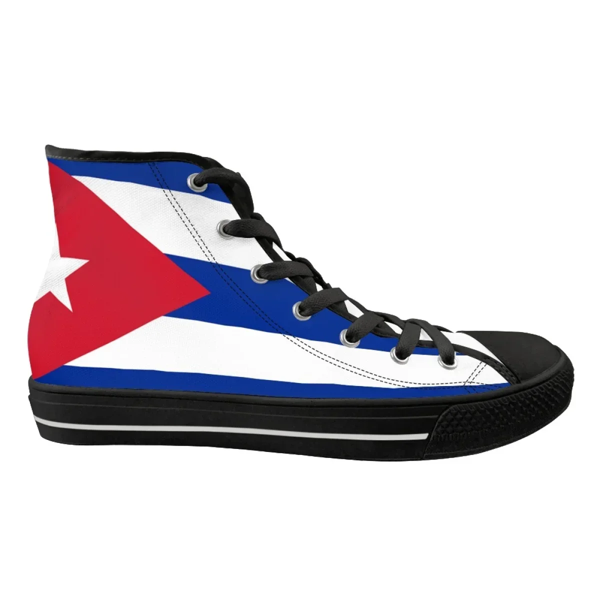 Flag Of Cuba/Christmas Print High Top Canvas Shoes For Women Casual Girls Santa Claus Flat Clasic Ankle Shoes