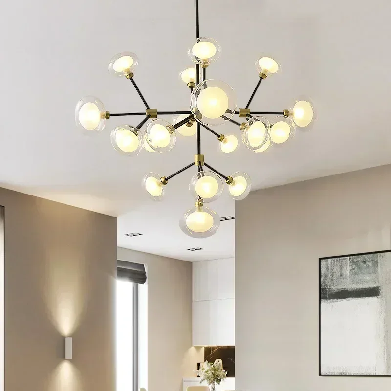 Nordic white Glass Bubble Ball Chandelier Firefly Sputnik Lights Dining Living Room Home Restaurant Art bedroom Hanging Light