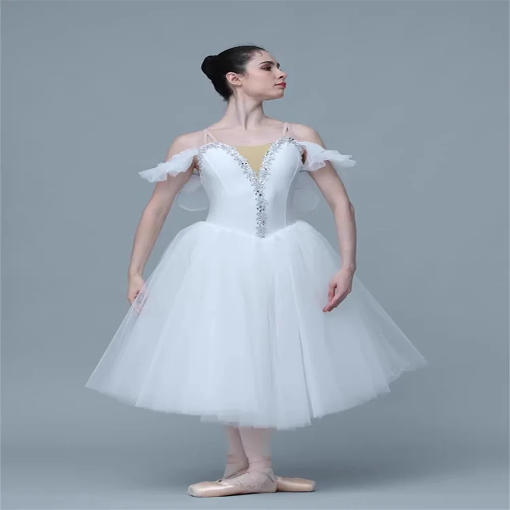 Lange romantische ballet tutu witte balletjurk professioneel ballet zwanenmeer ballerine femme kinderen meisjes fee ballet kostuum