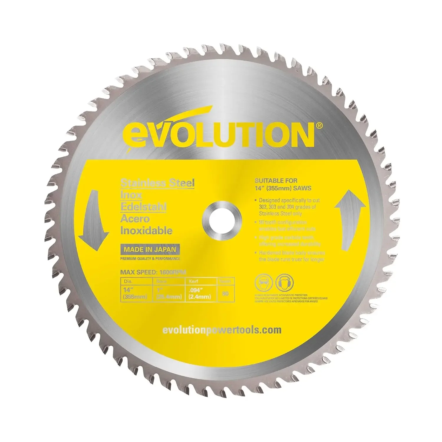 Power Tools 14BLADESS Stainless Steel Cutting Saw Blade, 14-Inch x 90-Tooth , Yellow