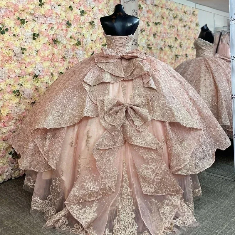 Vestido De quinceañera De princesa rojo rosa brillante, apliques De cuentas De lentejuelas, corsé De 15 años, vestido De fiesta De cumpleaños