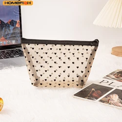 HOMEFISH Heart Pattern Transparent Mesh Cosmetic Bag, Portable Multifunctional Toiletry Pouch for Women Lipstick Storage