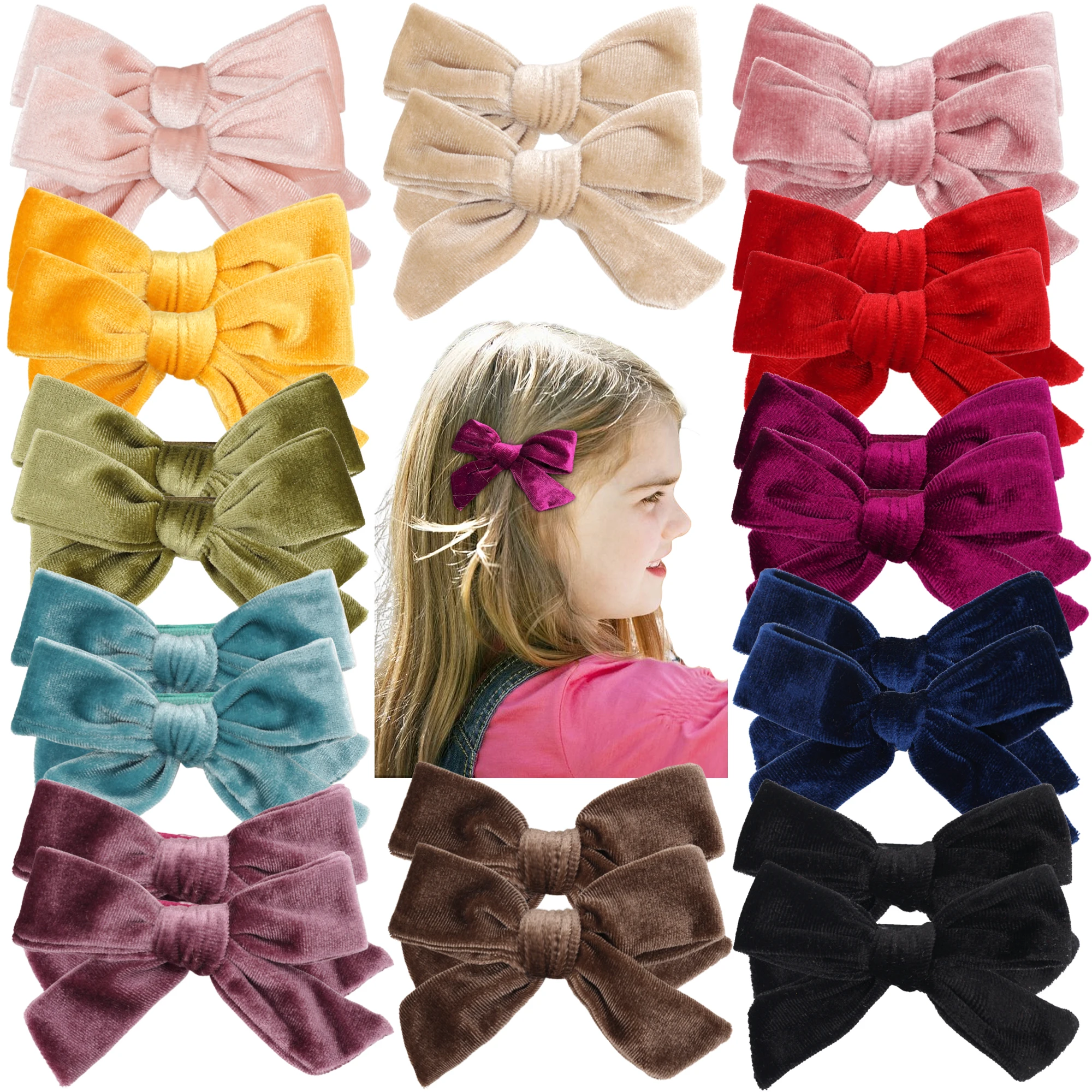 6PCS/3Pairs Solid Ribbon Bowknot Hair Clips For Baby Girls Handmade Cute Bows Hairpin Barrettes Headwear Kids Hair Accessories