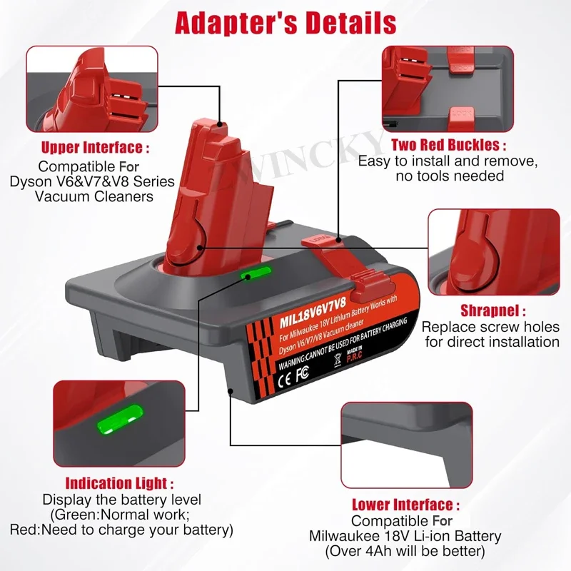 Adapter for Milwaukee 18V Lithium Battery Replacement Converter To for Dyson V6 V7 V8 Battery for Handheld Vacuum Cleaner Use - view 5