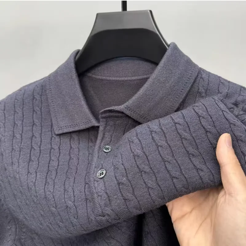 High quality men's knitted sweater autumn winter fashionable flip collar jacquard boutique Korean style pullover sweater T-shirt