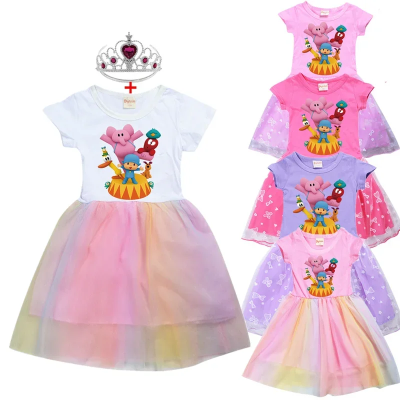 2-8 years old summer t shirt dress pocoyoe girls tutu dress Halloween Cosplay Costume Princess kids girls birthday party dresses