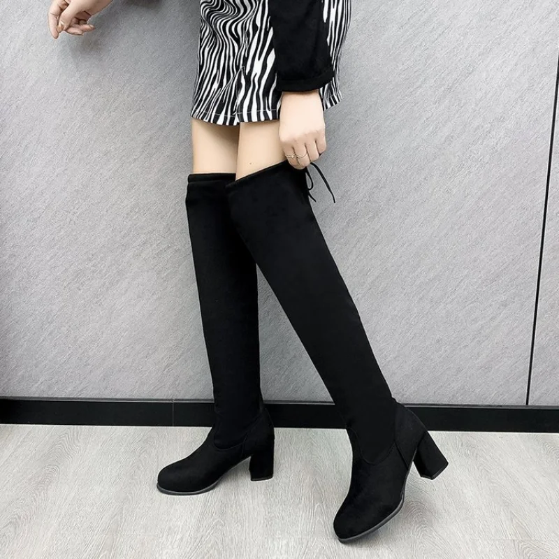 

2022 Autumn and Winter Fashion New High-heeled Boots Thin Boots Stretch Knee Boots High-tube Boots Thick Heels Women