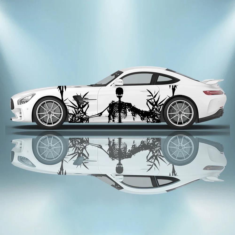 

Загадочный черный плащный скелет, боковая наклейка автомобиля, украшение, защита, водонепроницаемая самоклеящаяся наклейка, автоаксессуары, оберточная крышка