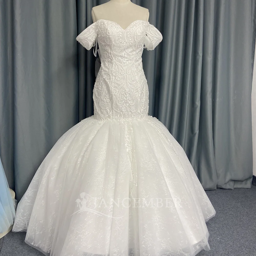

Customized 2025 Vestido De Noiva Sweetheart Short Sleeves Mermaid Wedding Dresses For Women Ivory Lace Bride Boho Bridal Gown