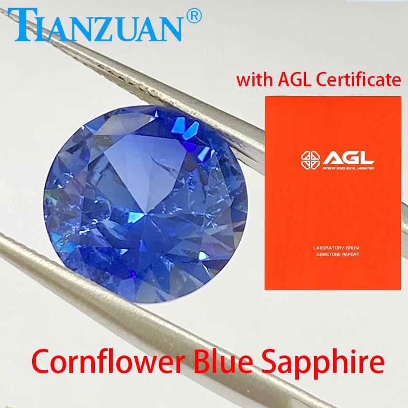 

Выращенный в лаборатории сапфир Василек Синий сапфир круглой формы Синтетический корунд видимого включения свободный камень с сертификатом AGL