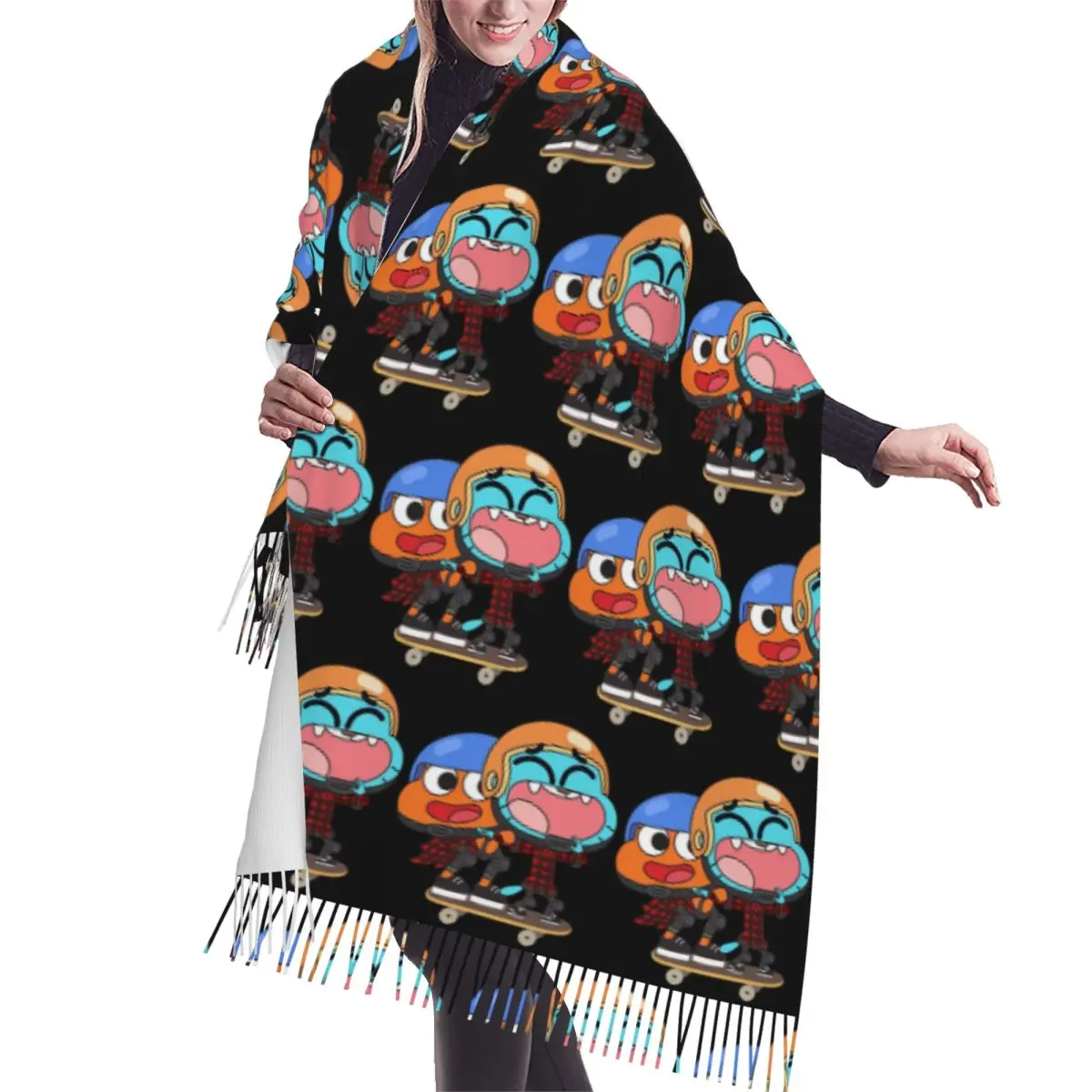 

Шарф для скейтбординга Gumball Darwin, шарфы с кисточками, женские мягкие теплые шали и накидки, большая осенне-зимняя шаль