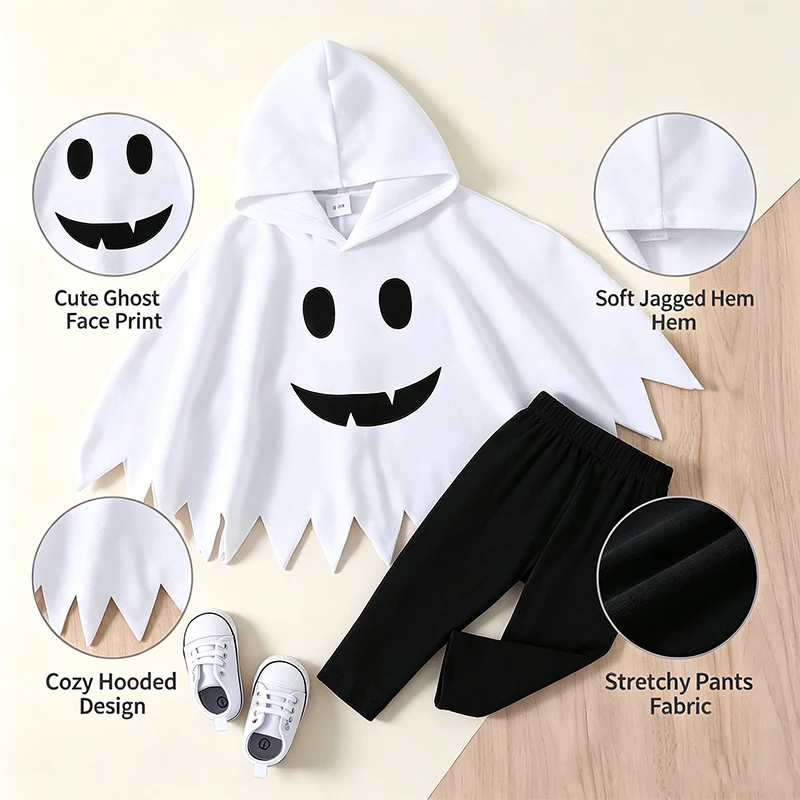 Infant Halloween Ghost Cosplay Costume Baby Hooded Cape Poncho Cloak for Kids Party Dress Up Wear image 3