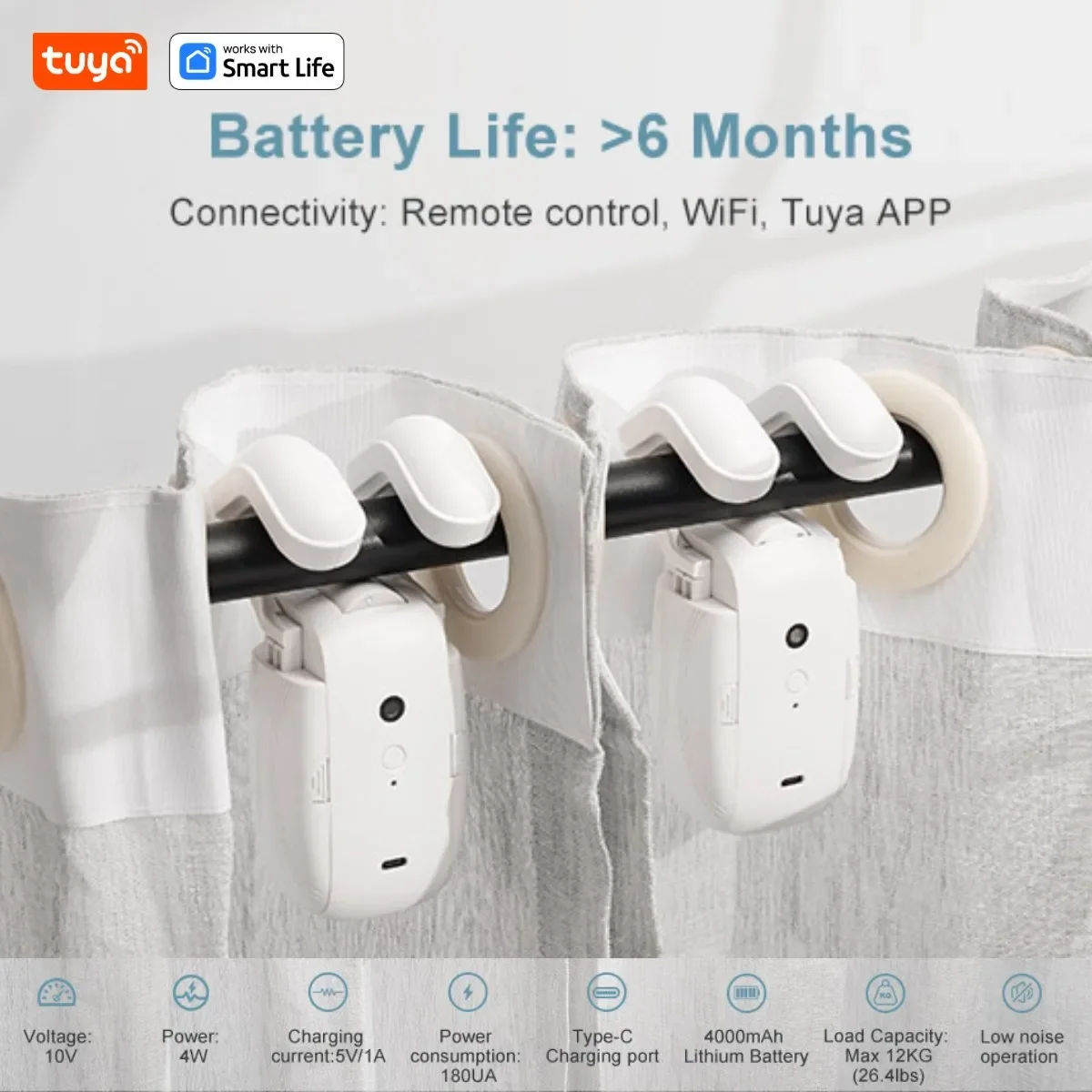 Tuya Smart Curtain Robot, Intelligent 3-in-1 Control Tuya App/Remote/voice control（Alexa Google Siri） For Roman Rod Track