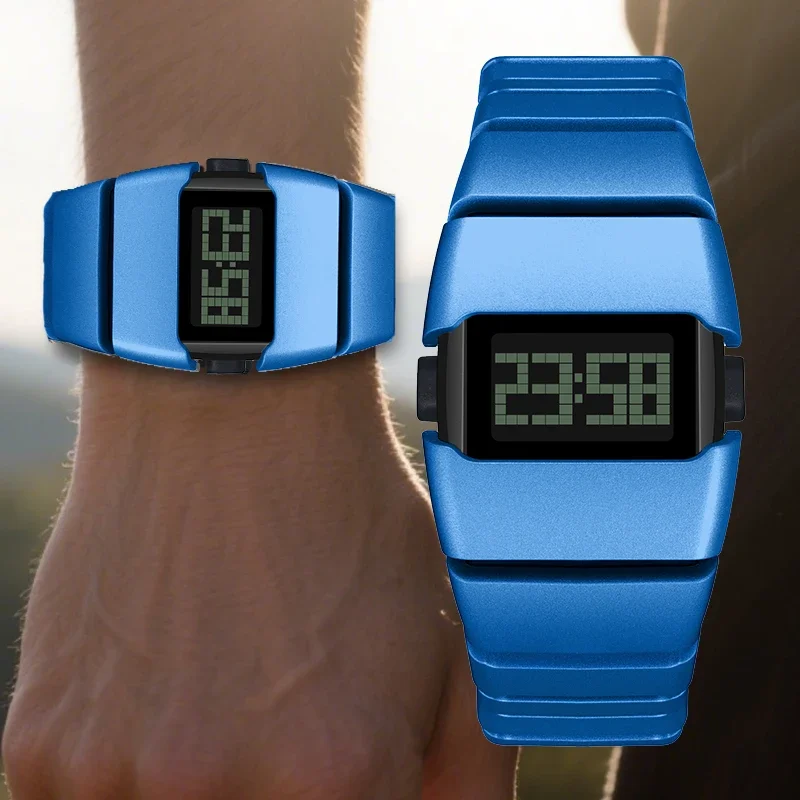 ساعة SHIYUNME الفاخرة للرجال الإلكترونية بتصميم إبداعي ساعة فريدة من نوعها للرجال ساعة يد رياضية كاجوال LED مادة بلاستيكية مقاومة للماء #2