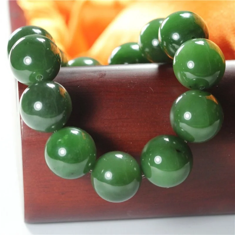 

Браслет из нефрита Хэтянь и яшмы цвета шпината, полностью зеленые круглые бусины, для мужчин и женщин