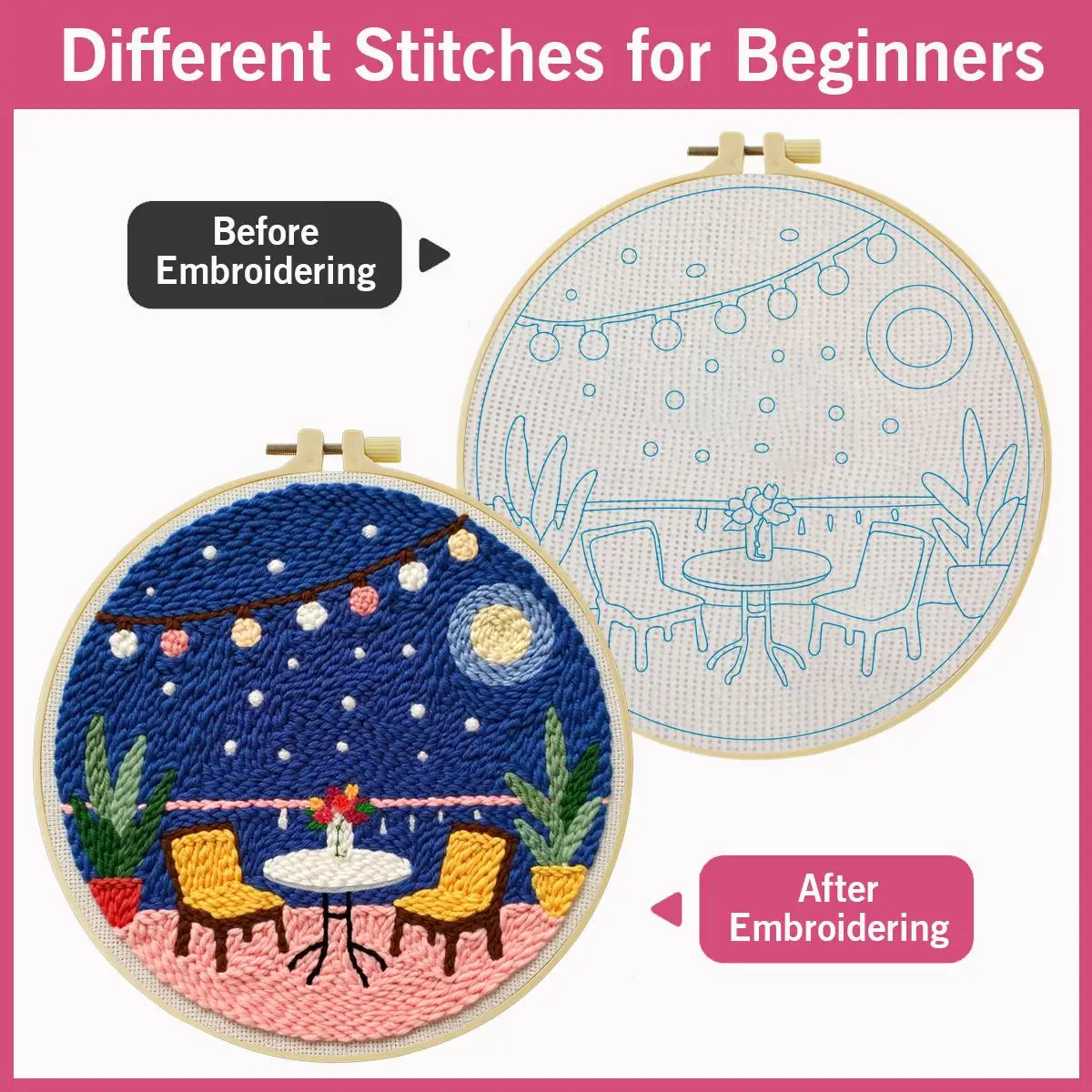 20X20CM/7,87 Zoll Tisch-Sticknadel-Set, Stickerei-Kit, Strick-Stickerei, DIY Handgemachtes Geschenk, Nadelkunst – Detail 5