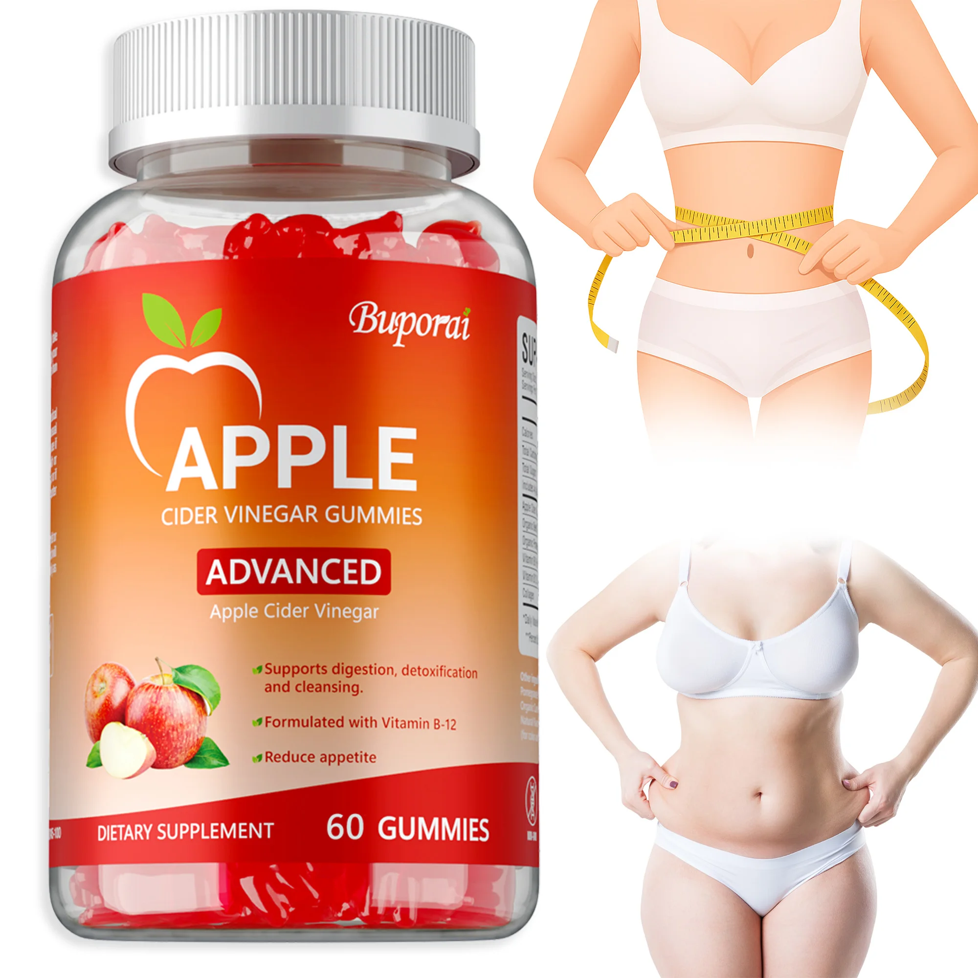 

Apple Cider Vinegar Gummies - Weight Management, Metabolism, Boost Energy, Flat Belly, Stay in Shape, Support Intestinal Health