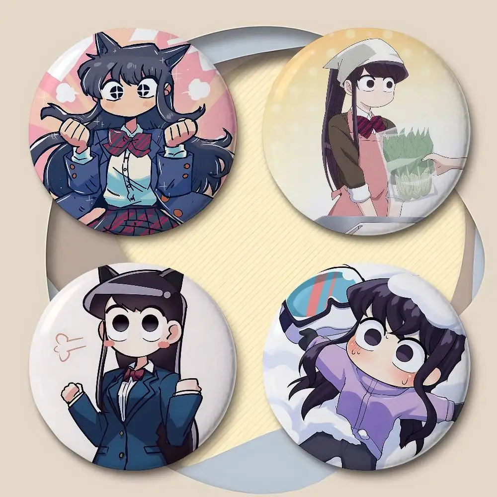 Cartoon Komi Can't Communicate Badges Peripheral Lapel Pins Tinplate Round Brooch For Shoulder Bag Accessories Souvenir Gifts