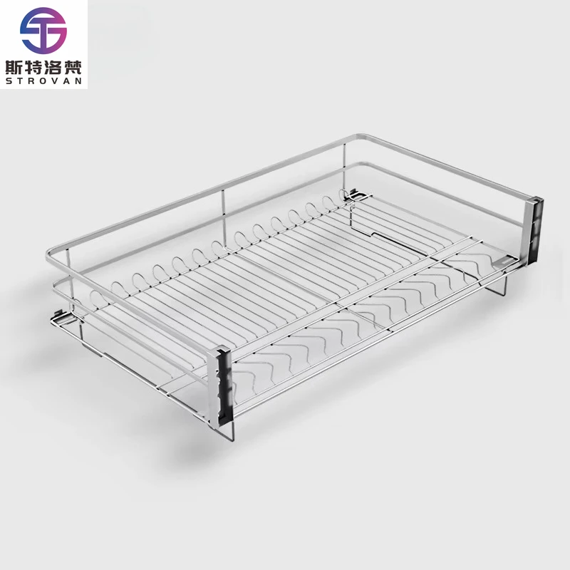 

Stainless Steel Four-Sided Cabinet Drawer Pull Sliding Kitchen Storage Rack for Dish and Bowl Basket Drawers