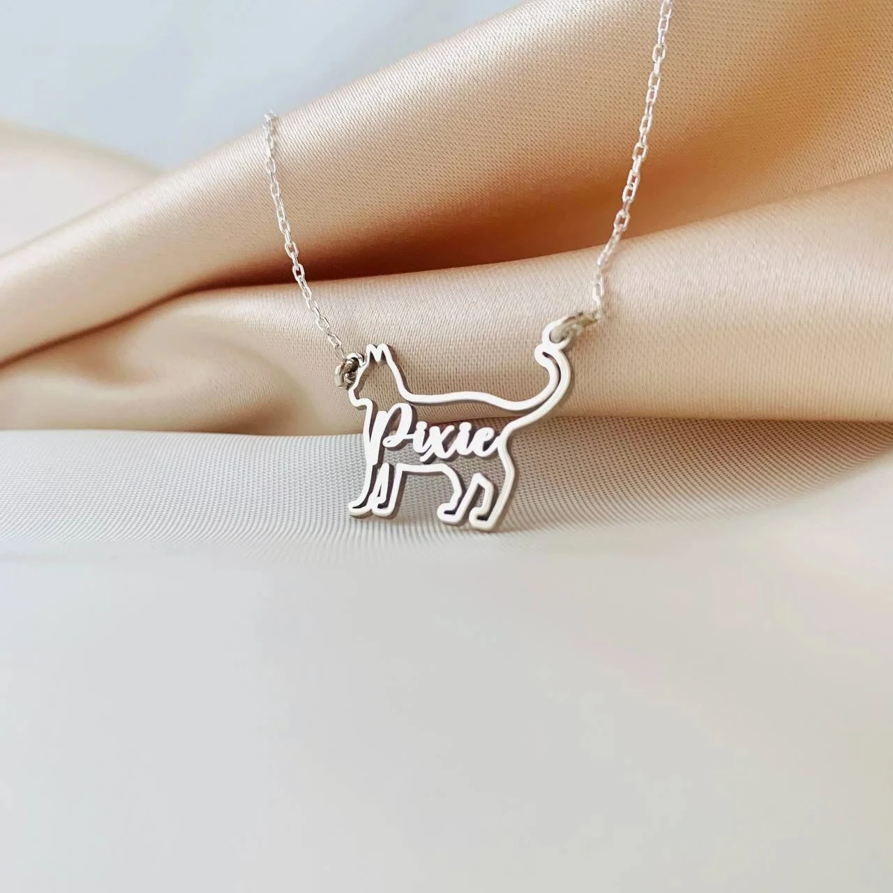 Custom Cat Name Necklace Personalized Stainless Steel Cat Pendant Pet Memorial Gift for Mom Loss Prevention Necklace